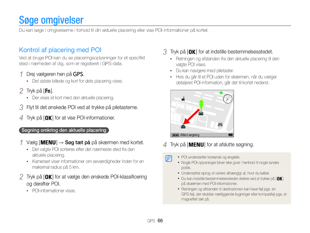 Samsung EC-WB850FBPBE2 manual Søge omgivelser, Kontrol af placering med POI, Tryk på For at vise POI-informationer 