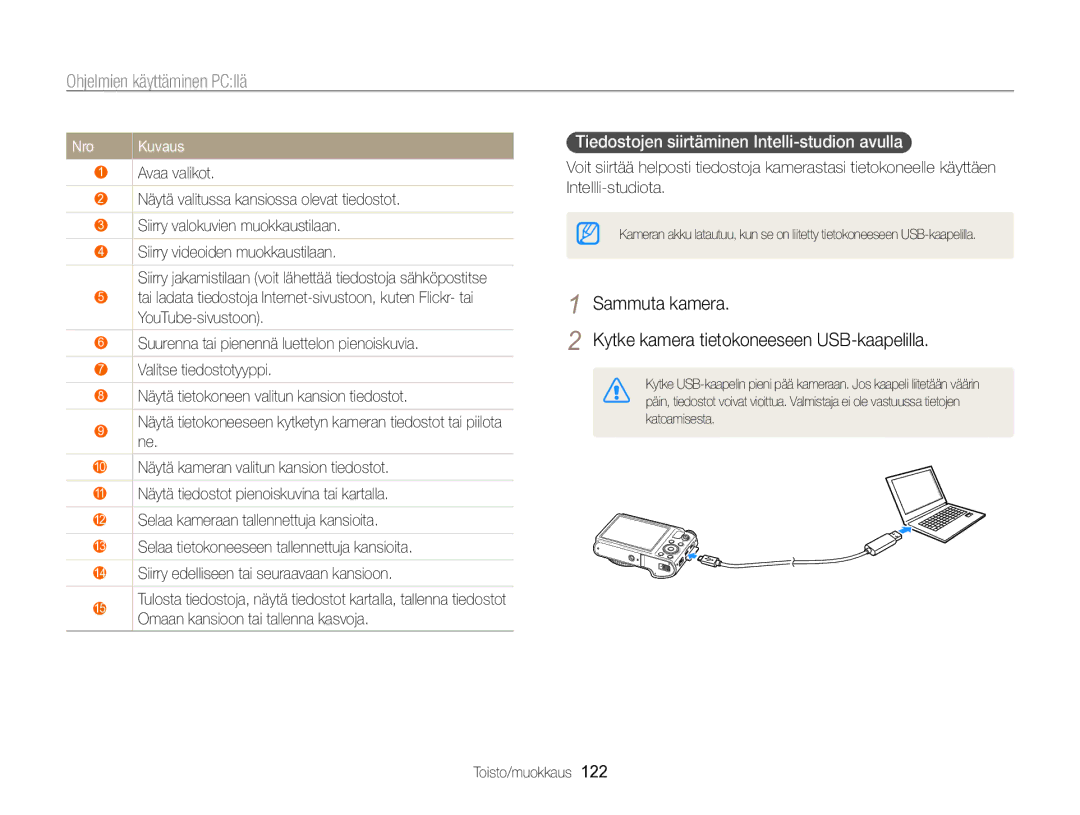 Samsung EC-WB850FBPBE2 manual Tiedostojen siirtäminen Intelli-studion avulla, Nro 