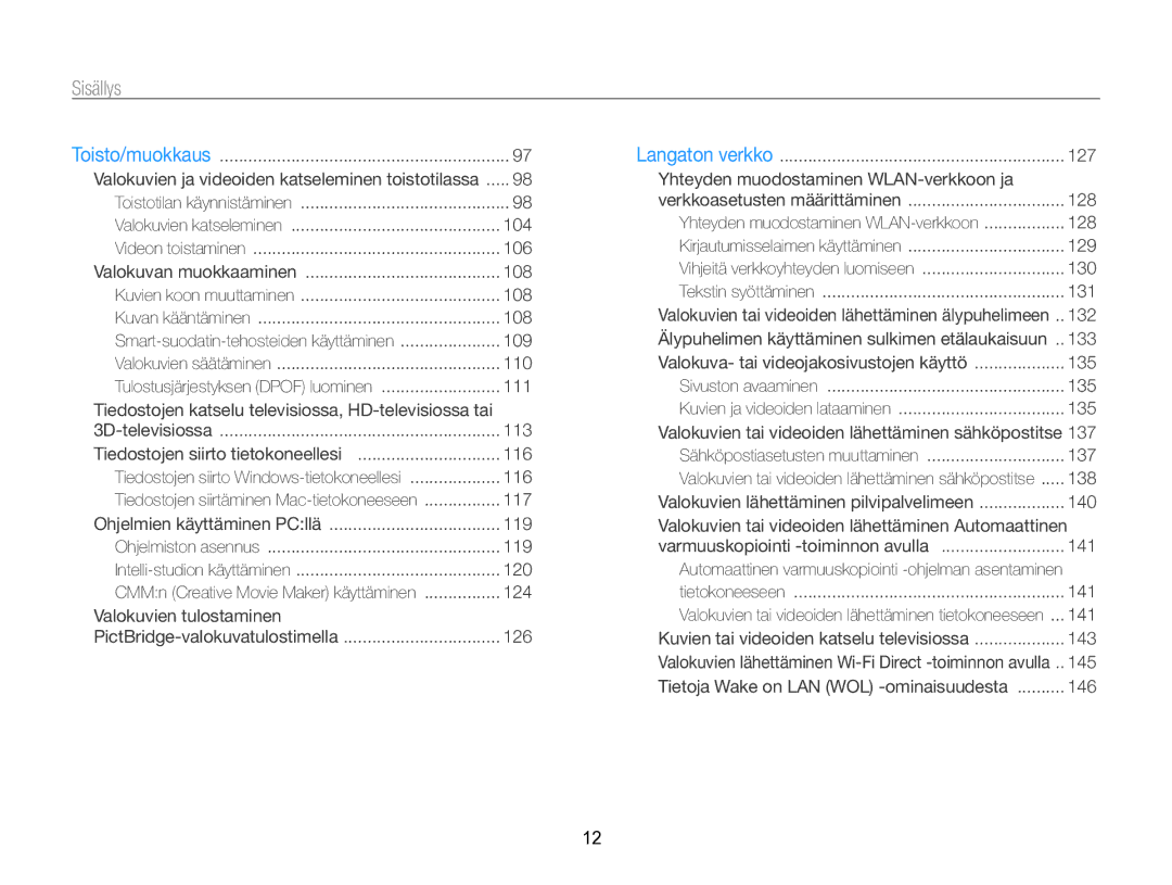 Samsung EC-WB850FBPBE2 manual Sisällys﻿ 