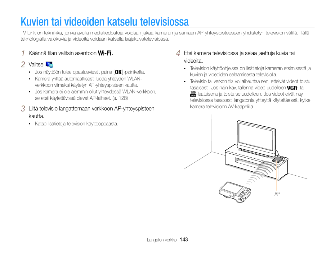 Samsung EC-WB850FBPBE2 Kuvien tai videoiden katselu televisiossa, Jos näyttöön tulee opastusviesti, paina -painiketta 