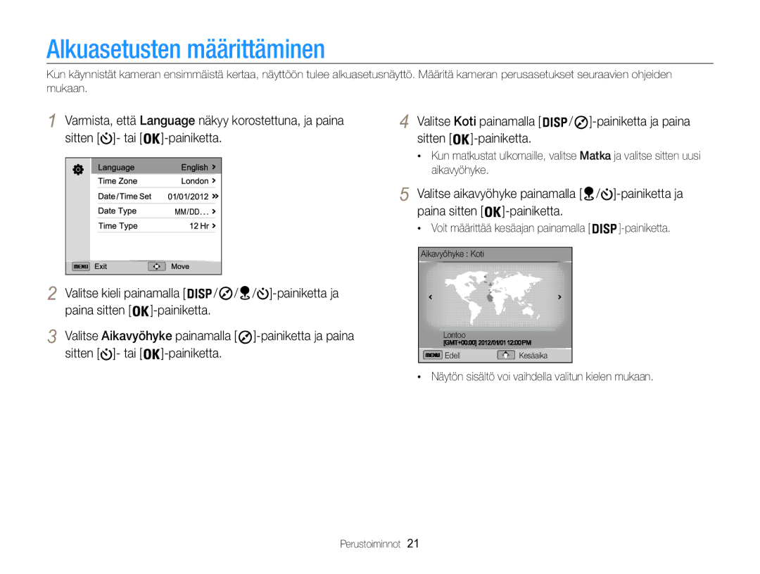 Samsung EC-WB850FBPBE2 manual Alkuasetusten määrittäminen, Paina sitten, Painiketta ja paina, Sitten Painiketta 