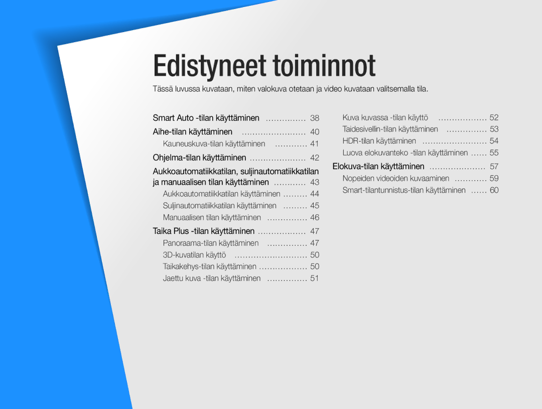 Samsung EC-WB850FBPBE2 manual Aihe-tilan käyttäminen … ……………………, Elokuva-tilan käyttäminen …………………… 