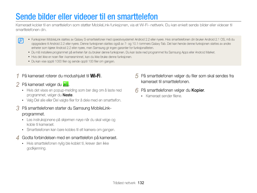 Samsung EC-WB850FBPBE2 Sende bilder eller videoer til en smarttelefon, Godta forbindelsen med en smarttelefon på kameraet 