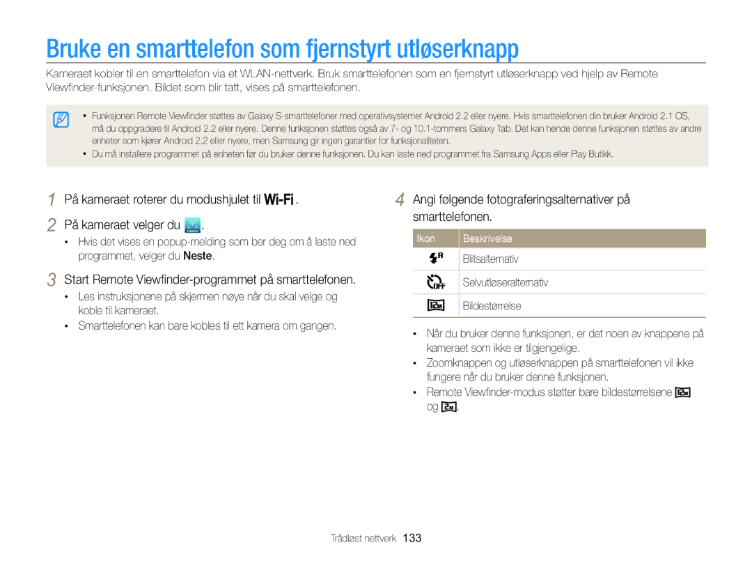 Samsung EC-WB850FBPBE2 manual Bruke en smarttelefon som fjernstyrt utløserknapp 