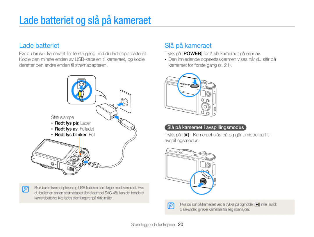 Samsung EC-WB850FBPBE2 manual Lade batteriet og slå på kameraet, Slå på kameraet i avspillingsmodus  