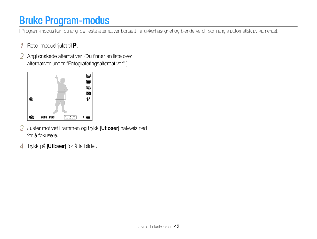 Samsung EC-WB850FBPBE2 manual Bruke Program-modus, Roter modushjulet til 