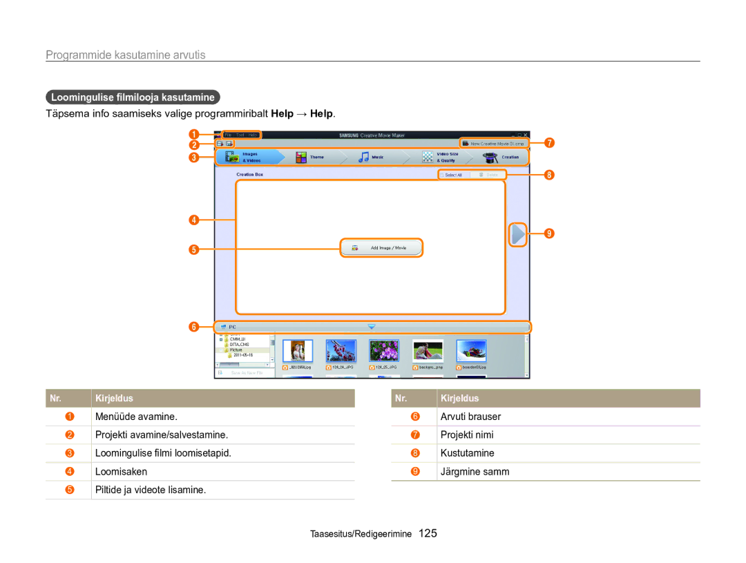 Samsung EC-WB850FBPBE2 manual Täpsema info saamiseks valige programmiribalt Help → Help 