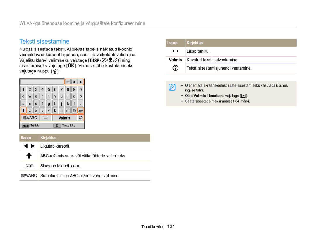 Samsung EC-WB850FBPBE2 manual Teksti sisestamine 