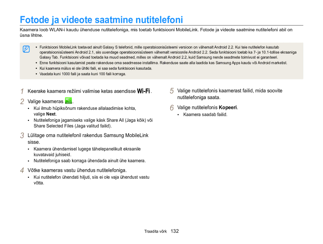 Samsung EC-WB850FBPBE2 manual Fotode ja videote saatmine nutitelefoni, Võtke kaameras vastu ühendus nutitelefoniga 