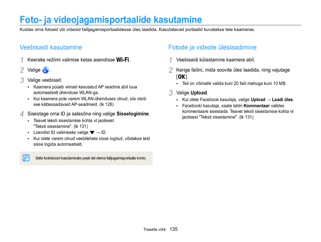 Samsung EC-WB850FBPBE2 Foto- ja videojagamisportaalide kasutamine, Veebisaidi kasutamine, Fotode ja videote üleslaadimine 