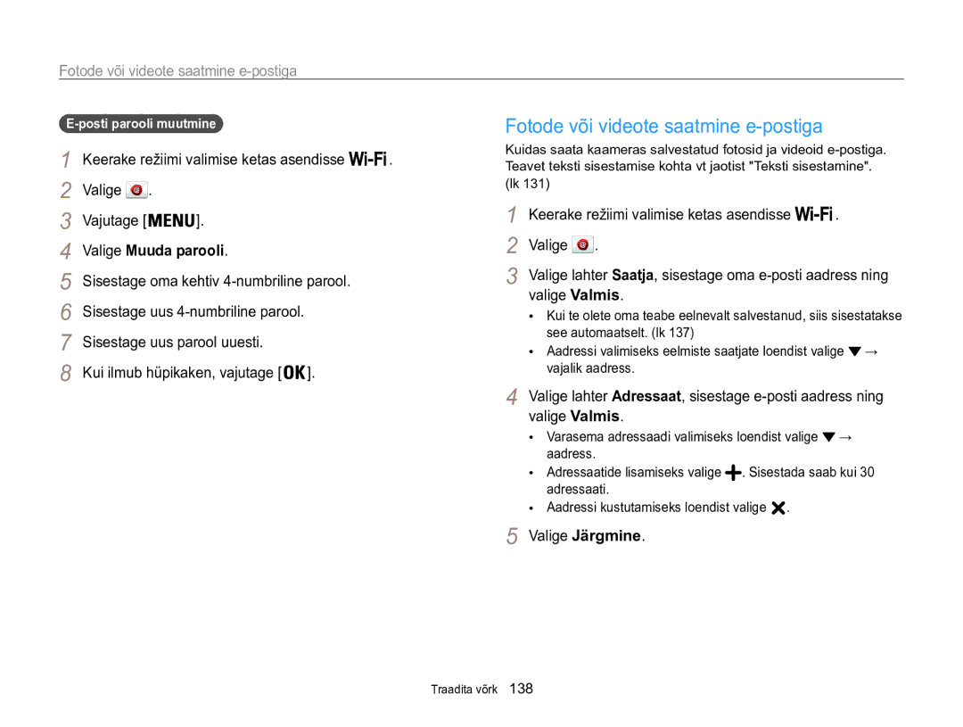 Samsung EC-WB850FBPBE2 manual Fotode või videote saatmine e-postiga, Valige Muuda parooli, Valige Järgmine 