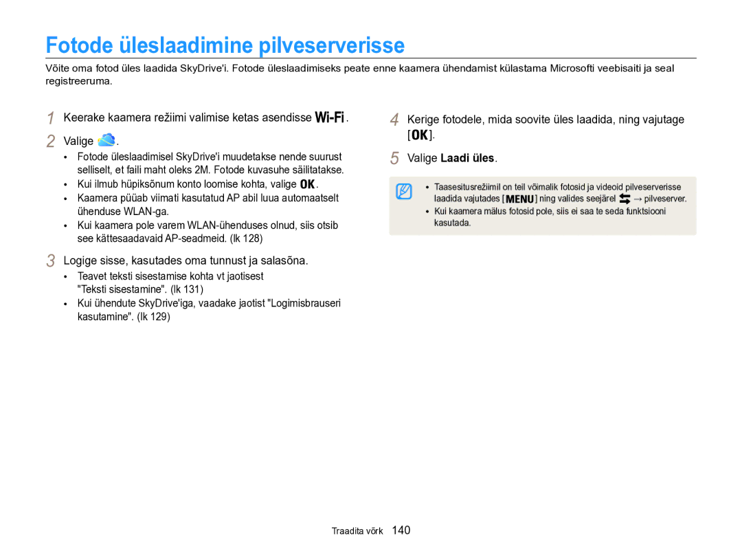 Samsung EC-WB850FBPBE2 manual Fotode üleslaadimine pilveserverisse, Keerake kaamera režiimi valimise ketas asendisse Valige 