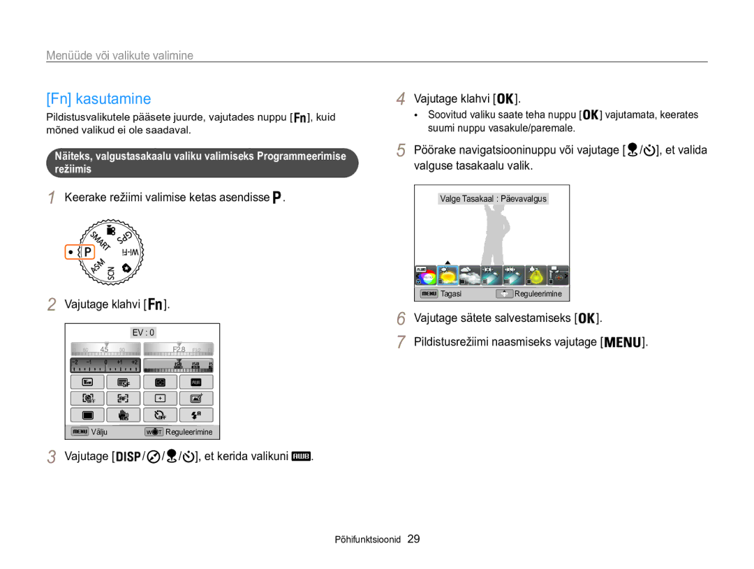 Samsung EC-WB850FBPBE2 manual Fn kasutamine, Keerake režiimi valimise ketas asendisse, Suumi nuppu vasakule/paremale 