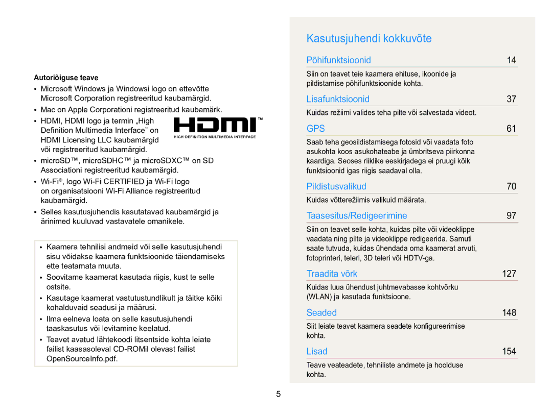 Samsung EC-WB850FBPBE2 manual Kasutusjuhendi kokkuvõte, Autoriõiguse teave 