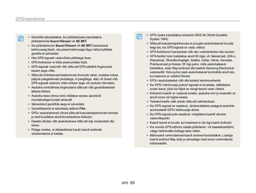 Samsung EC-WB850FBPBE2 manual GPS-i asukohateabel võib olla lubatud eksimisvahemik 