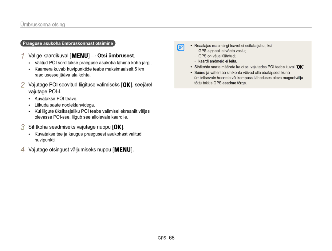 Samsung EC-WB850FBPBE2 manual Kuvatakse POI teave Liikuda saate nooleklahvidega 