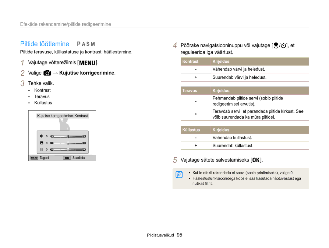 Samsung EC-WB850FBPBE2 manual Piltide töötlemine, Valige → Kujutise korrigeerimine 