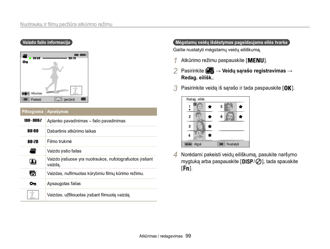 Samsung EC-WB850FBPBE2 manual Nuotraukų ir filmų peržiūra atkūrimo režimu, Atkūrimo režimu paspauskite Pasirinkite 