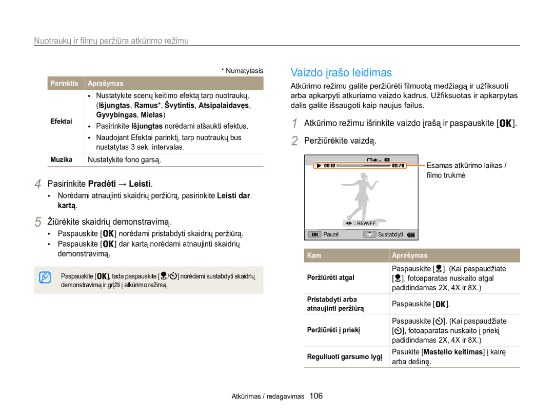 Samsung EC-WB850FBPBE2 manual Vaizdo įrašo leidimas, Pasirinkite Pradėti → Leisti, Žiūrėkite skaidrių demonstravimą 