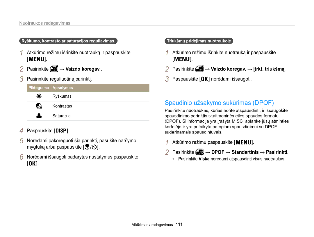 Samsung EC-WB850FBPBE2 manual Spaudinio užsakymo sukūrimas Dpof, Pasirinkite reguliuotiną parinktį 