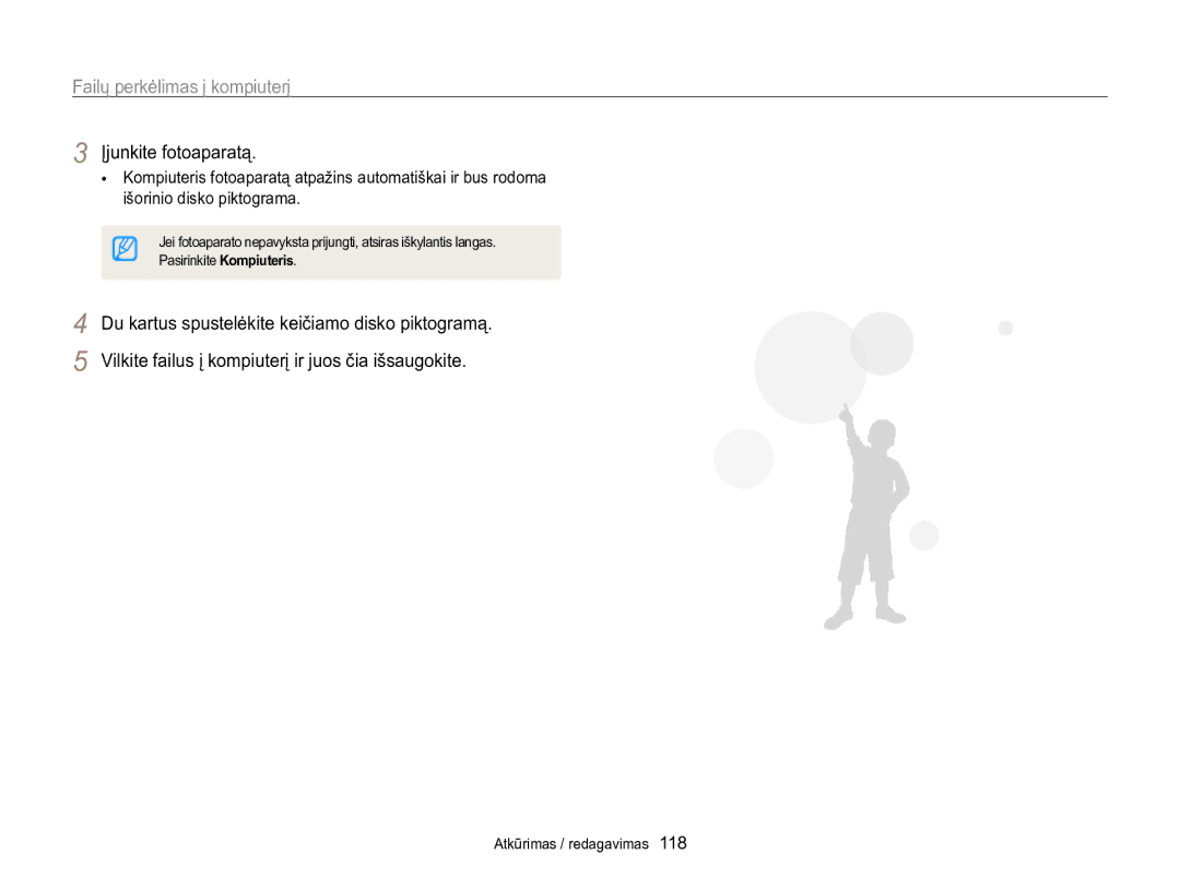 Samsung EC-WB850FBPBE2 manual Failų perkėlimas į kompiuterį 