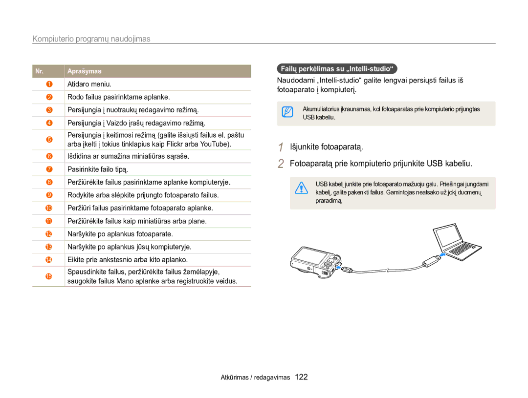 Samsung EC-WB850FBPBE2 manual Failų perkėlimas su „Intelli-studio 