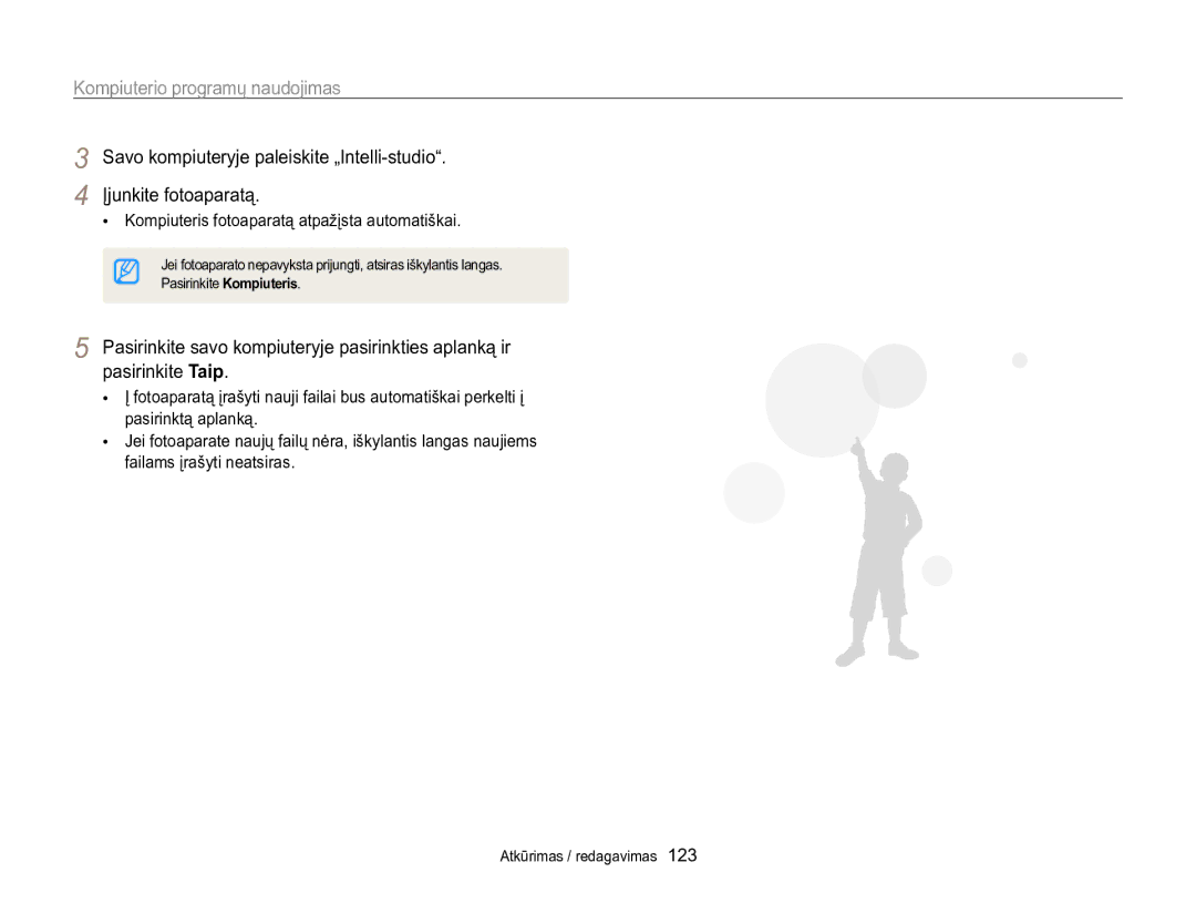 Samsung EC-WB850FBPBE2 manual Kompiuteris fotoaparatą atpažįsta automatiškai 