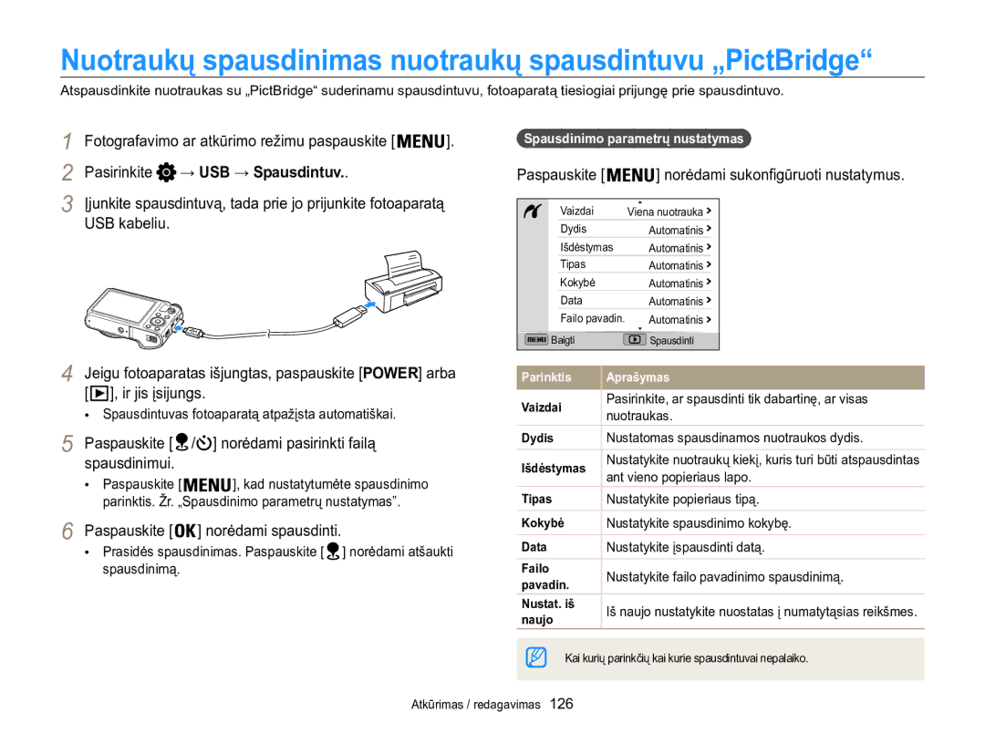 Samsung EC-WB850FBPBE2 manual Paspauskite / norėdami pasirinkti failą spausdinimui, Paspauskite norėdami spausdinti 