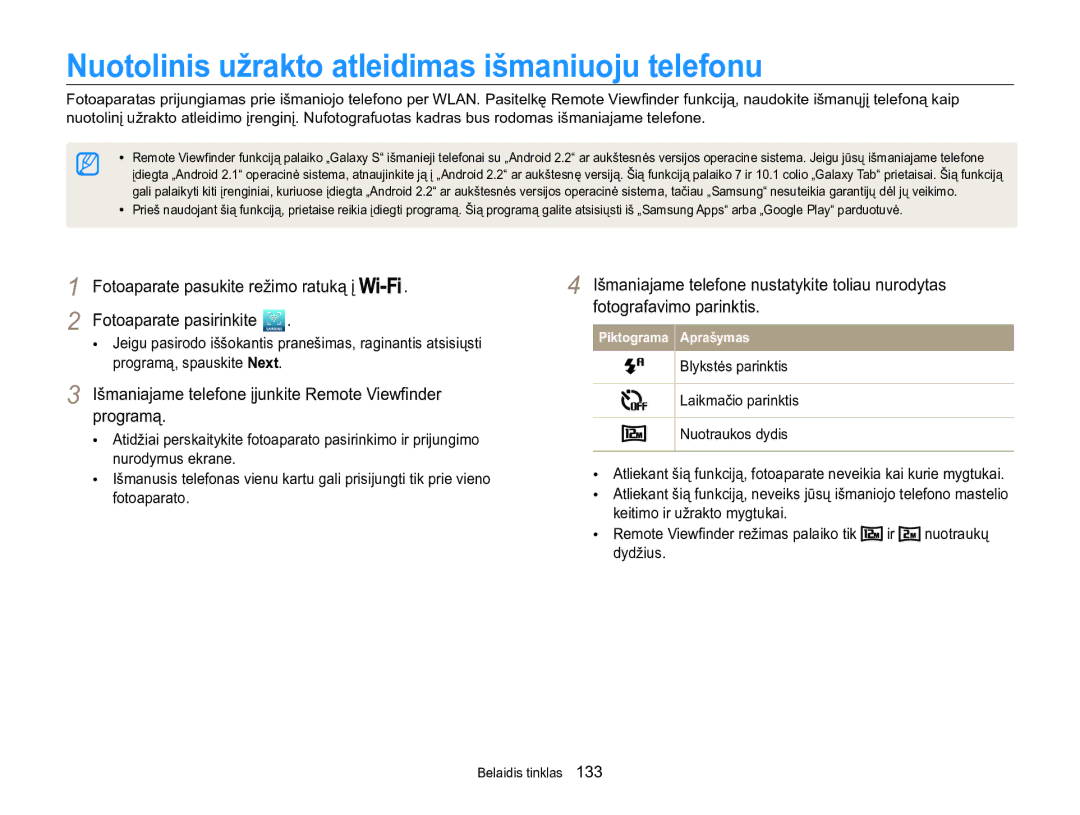 Samsung EC-WB850FBPBE2 manual Nuotolinis užrakto atleidimas išmaniuoju telefonu 