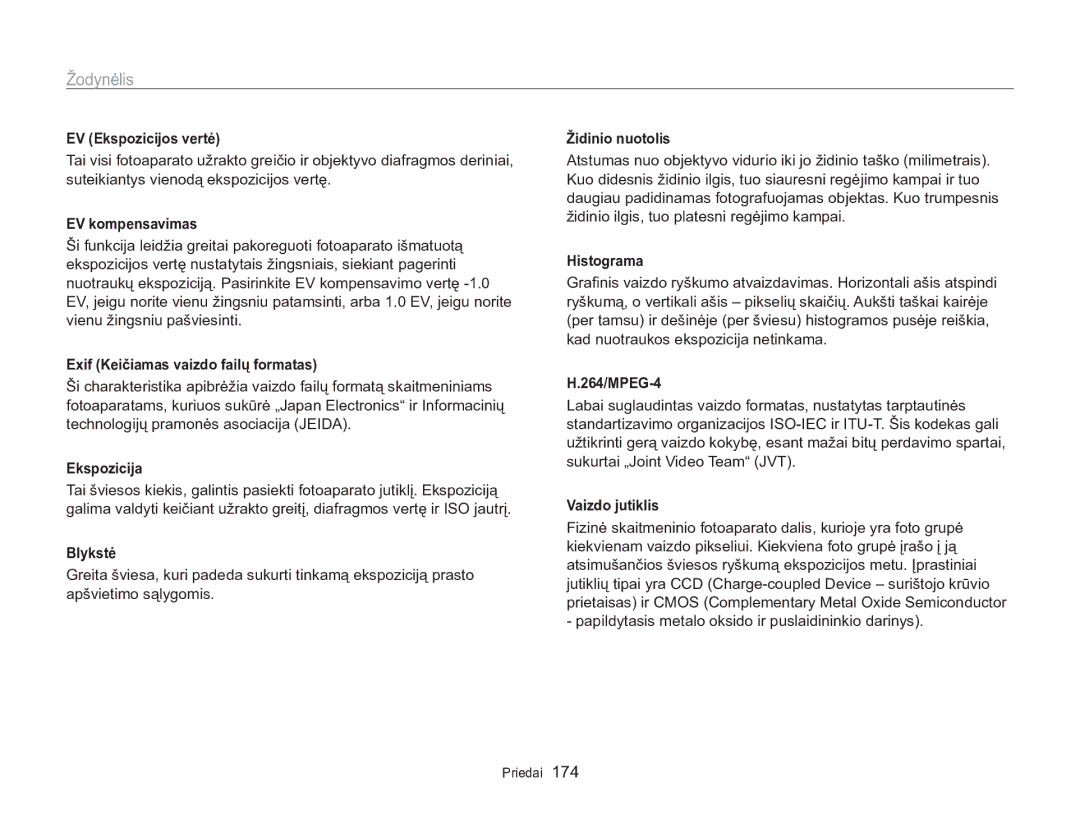 Samsung EC-WB850FBPBE2 manual Žodynėlis 