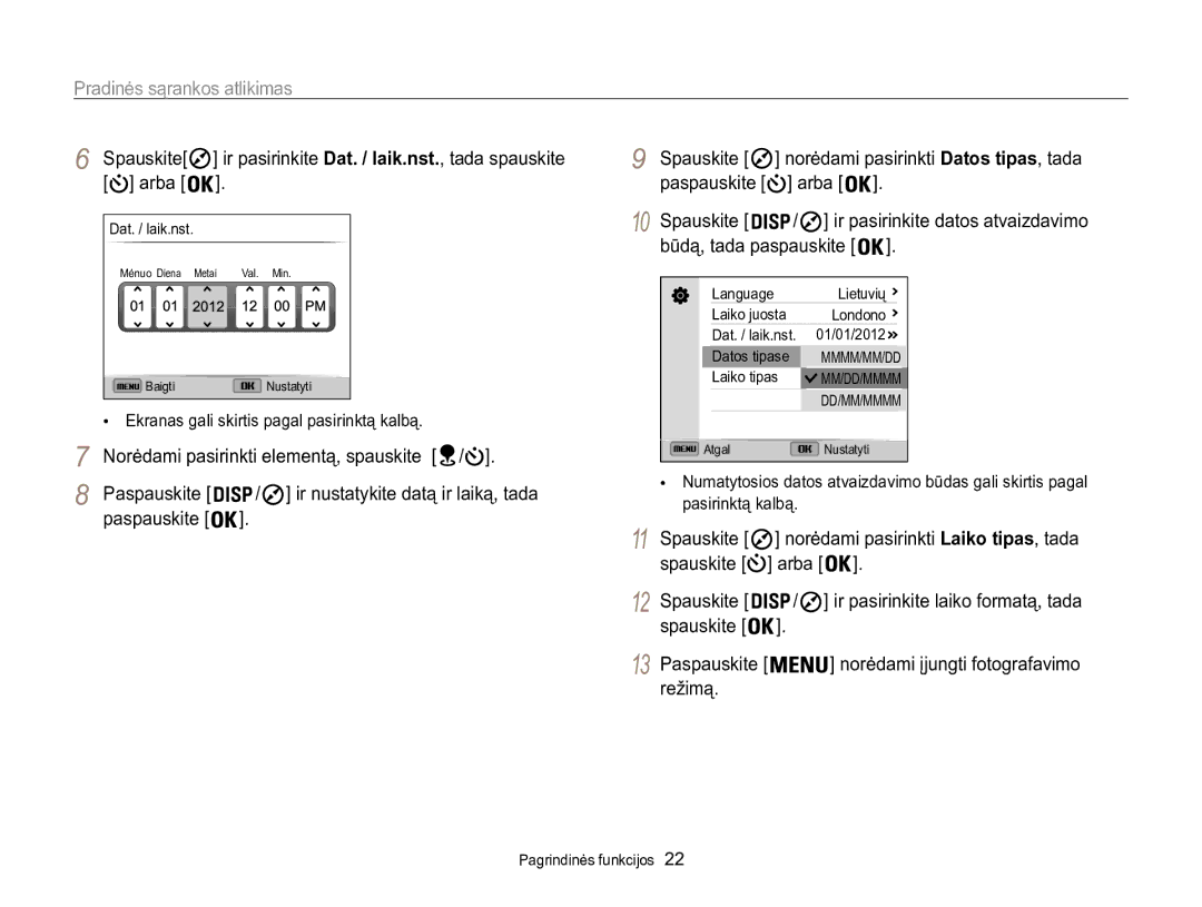 Samsung EC-WB850FBPBE2 manual Pradinės sąrankos atlikimas, Būdą, tada paspauskite, Spauskite arba, Režimą 