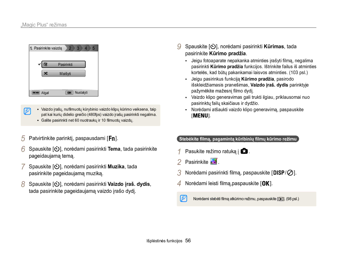 Samsung EC-WB850FBPBE2 manual Stebėkite filmą, pagamintą kūribinių filmų kūrimo režimu 