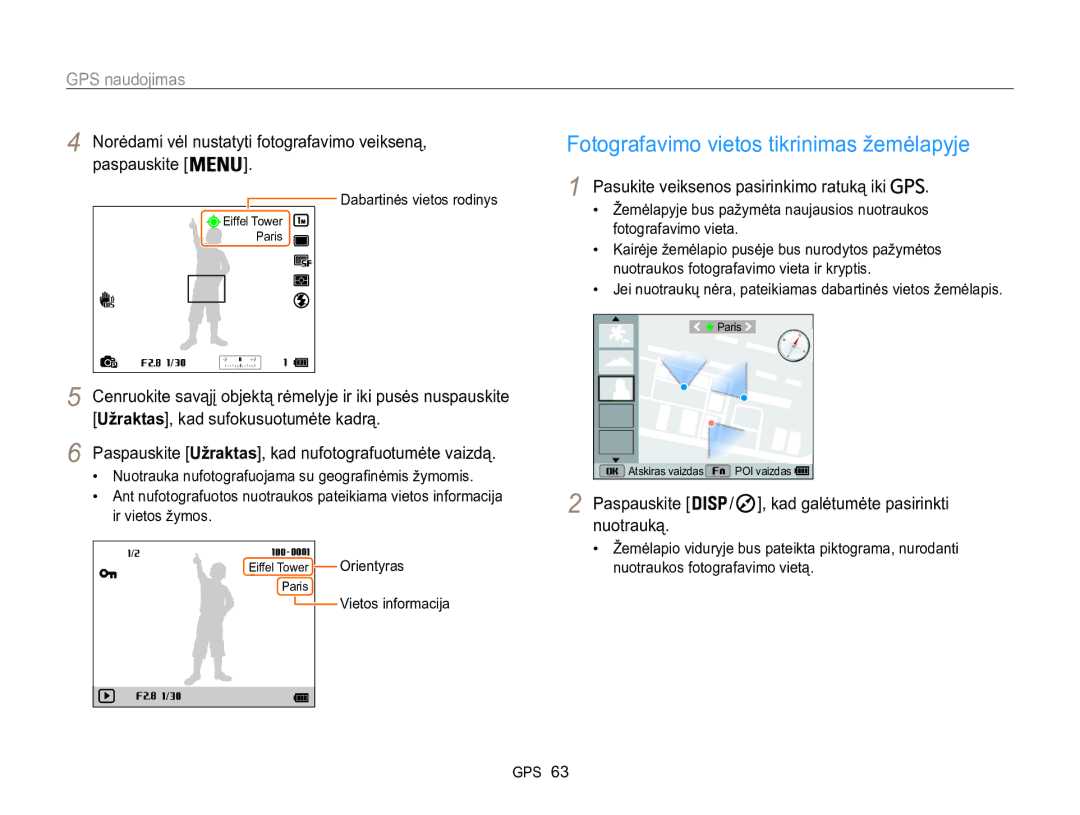 Samsung EC-WB850FBPBE2 manual Fotografavimo vietos tikrinimas žemėlapyje, GPS naudojimas, Nuotrauką 