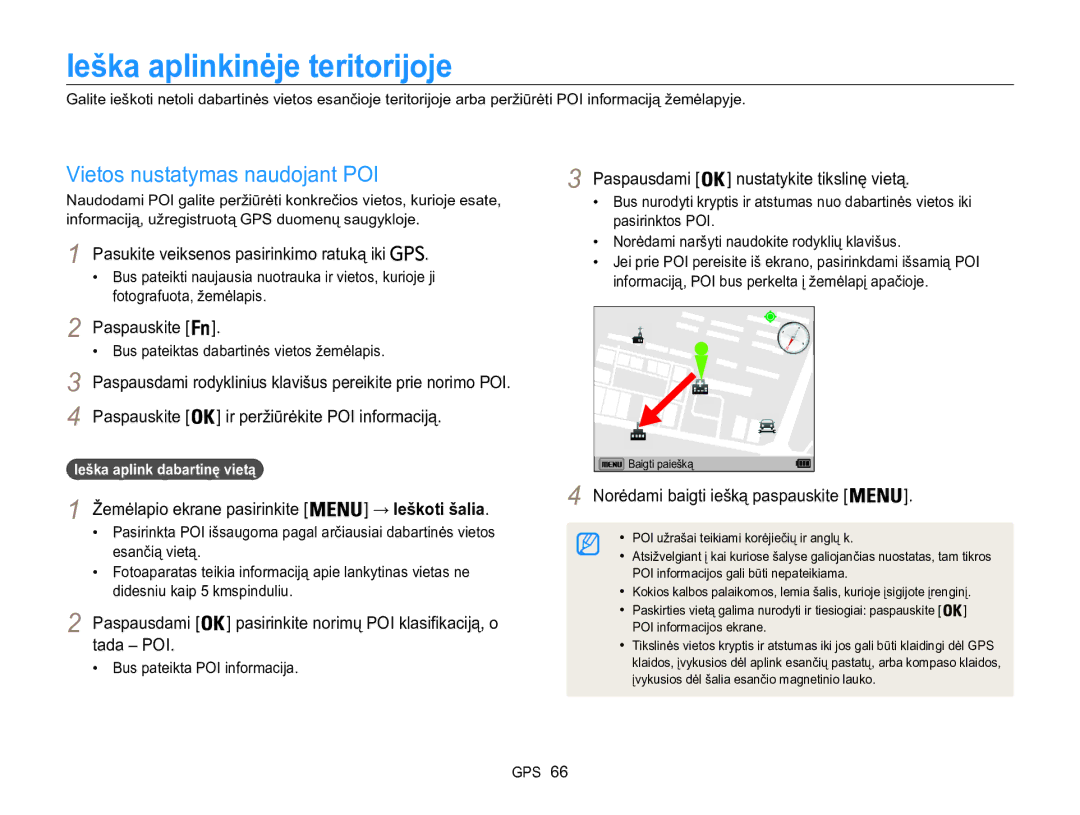 Samsung EC-WB850FBPBE2 manual Ieška aplinkinėje teritorijoje, Vietos nustatymas naudojant POI 