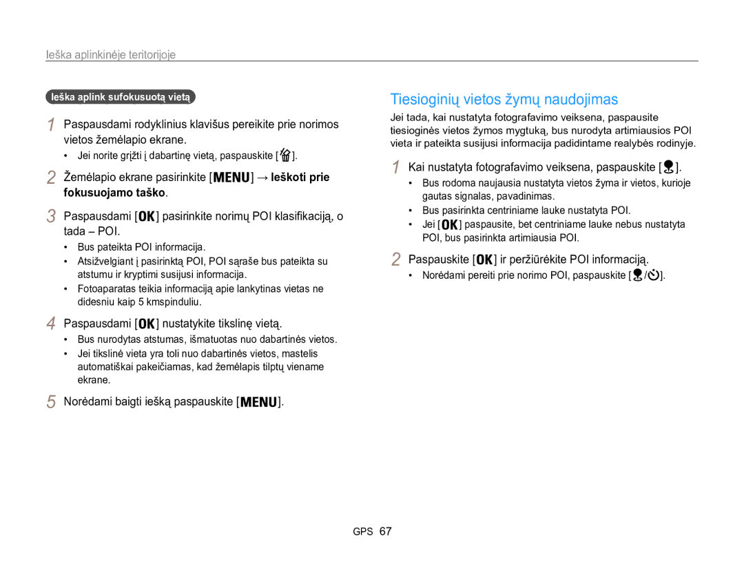 Samsung EC-WB850FBPBE2 Tiesioginių vietos žymų naudojimas, Ieška aplinkinėje teritorijoje, Žemėlapio ekrane pasirinkite 