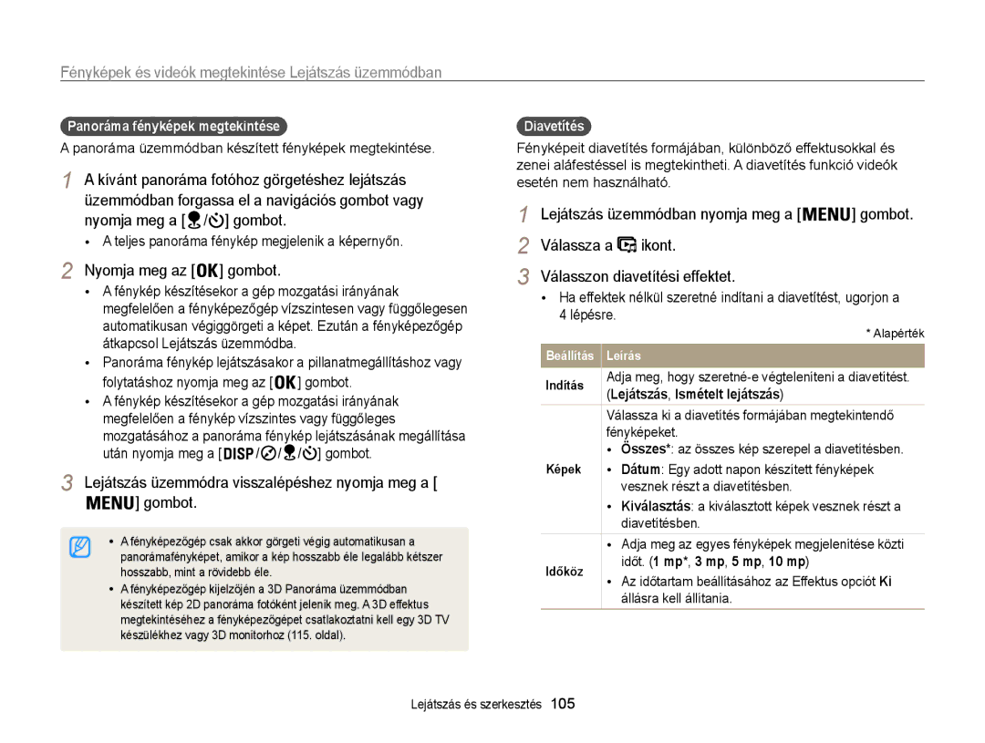 Samsung EC-WB855FBDBE3 manual Nyomja meg a / gombot, Lejátszás üzemmódra visszalépéshez nyomja meg a gombot, Diavetítés 