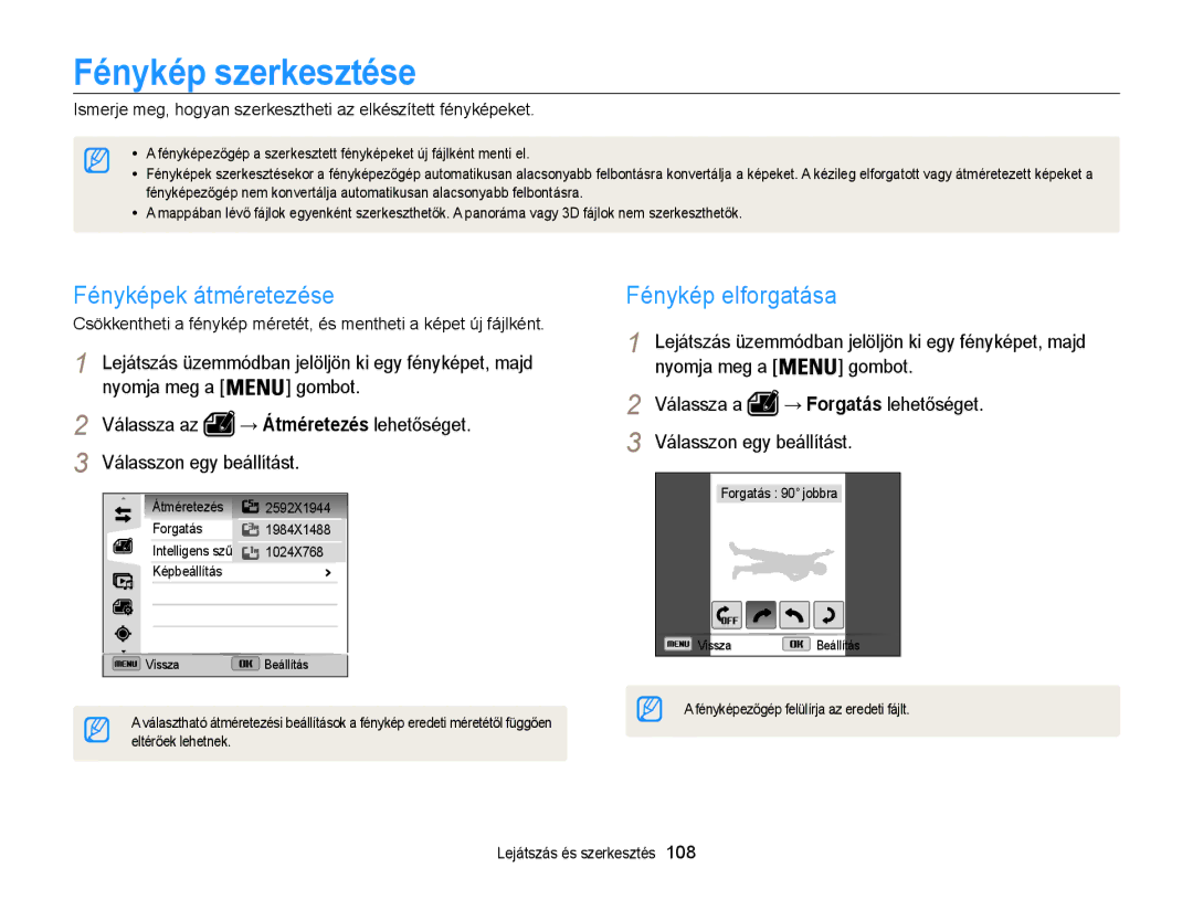 Samsung EC-WB855FBDBE3, EC-WB850FBPBE3, EC-WB850FBPBE2 Fénykép szerkesztése, Fényképek átméretezése, Fénykép elforgatása 