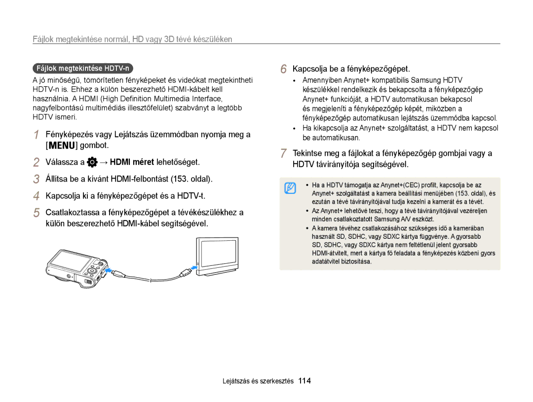 Samsung EC-WB855FBDBE3 manual Fájlok megtekintése normál, HD vagy 3D tévé készüléken, Hdtv távirányítója segítségével 