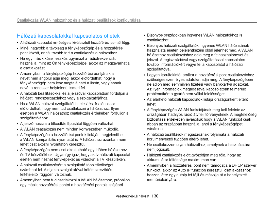 Samsung EC-WB850FBPBE2, EC-WB850FBPBE3, EC-WB855FBDBE3 manual Hálózati kapcsolatokkal kapcsolatos ötletek 