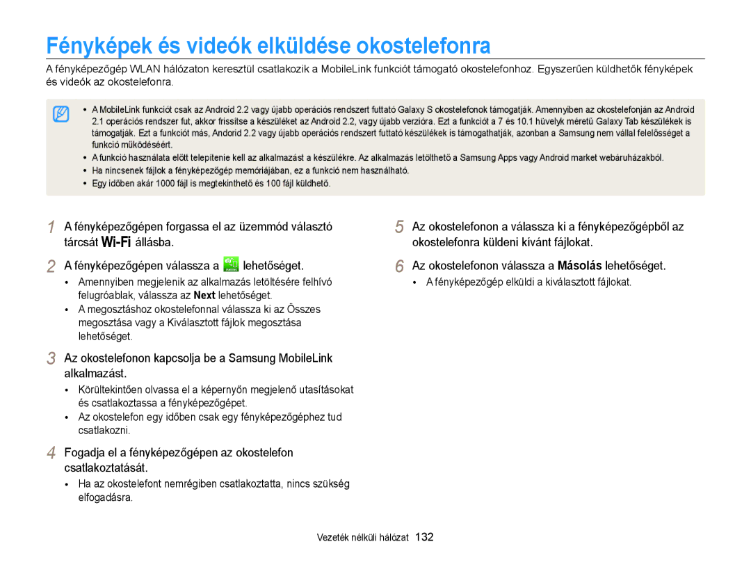 Samsung EC-WB855FBDBE3 manual Fényképek és videók elküldése okostelefonra, Az okostelefonon válassza a Másolás lehetőséget 