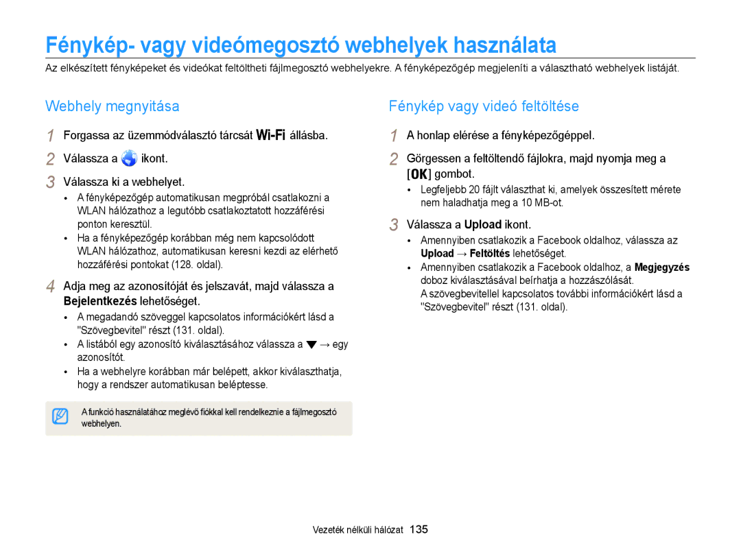 Samsung EC-WB855FBDBE3 Fénykép- vagy videómegosztó webhelyek használata, Webhely megnyitása, Fénykép vagy videó feltöltése 