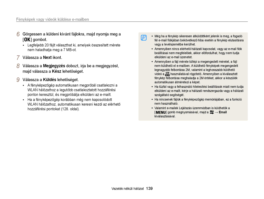 Samsung EC-WB850FBPBE2, EC-WB850FBPBE3, EC-WB855FBDBE3 manual Fényképek vagy videók küldése e-mailben 