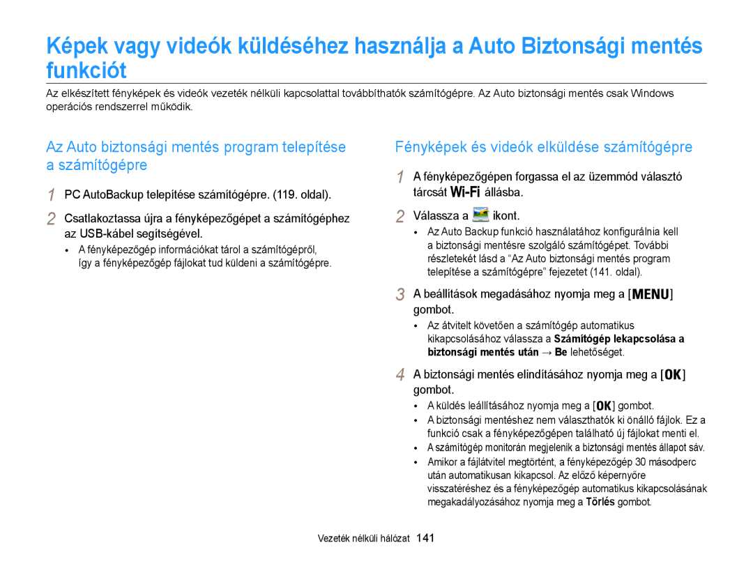 Samsung EC-WB855FBDBE3, EC-WB850FBPBE3, EC-WB850FBPBE2 manual Az Auto biztonsági mentés program telepítése a számítógépre 