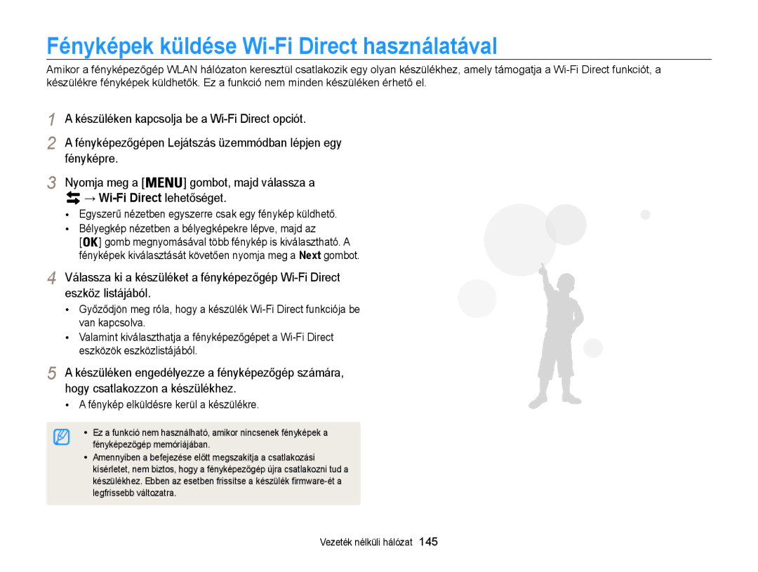 Samsung EC-WB850FBPBE2 manual Fényképek küldése Wi-Fi Direct használatával, Fénykép elküldésre kerül a készülékre, 145 