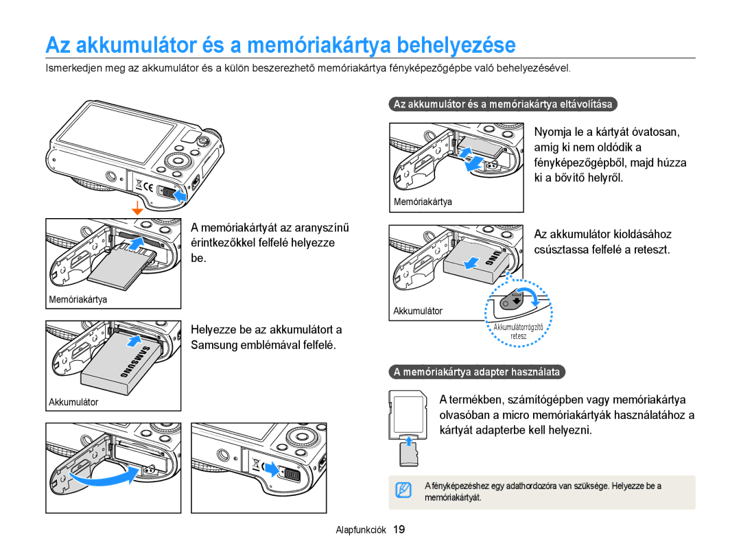 Samsung EC-WB850FBPBE2 manual Az akkumulátor és a memóriakártya behelyezése, Amíg ki nem oldódik a, Ki a bővítő helyről 