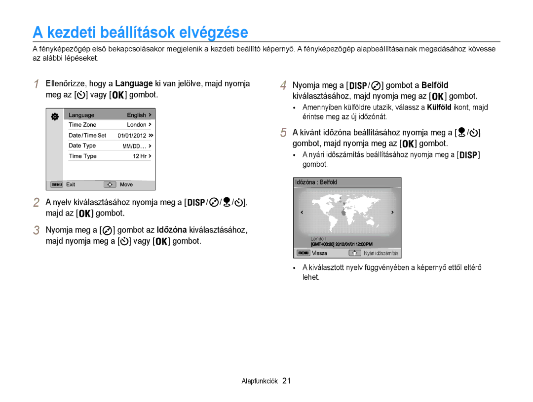 Samsung EC-WB855FBDBE3, EC-WB850FBPBE3, EC-WB850FBPBE2 manual Kezdeti beállítások elvégzése 