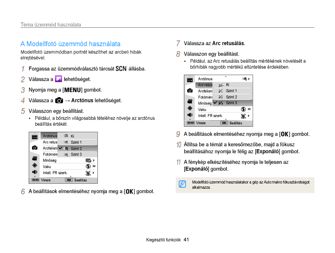 Samsung EC-WB850FBPBE3, EC-WB855FBDBE3, EC-WB850FBPBE2 manual Modellfotó üzemmód használata, Téma üzemmód használata 