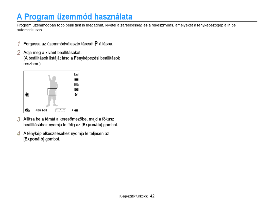 Samsung EC-WB855FBDBE3, EC-WB850FBPBE3, EC-WB850FBPBE2 manual Program üzemmód használata 