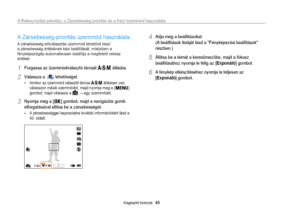 Samsung EC-WB855FBDBE3, EC-WB850FBPBE3, EC-WB850FBPBE2 manual Zársebesség-prioritás üzemmód használata 