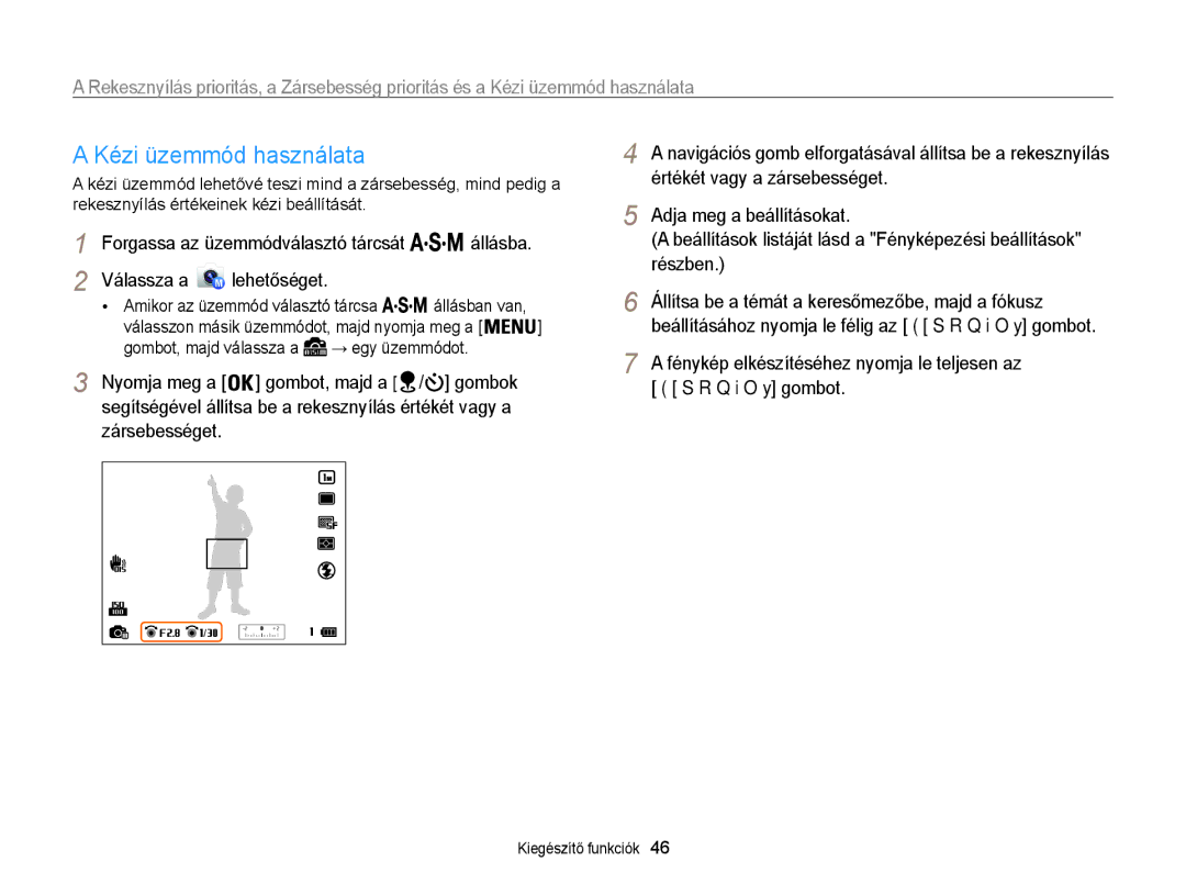 Samsung EC-WB850FBPBE2, EC-WB850FBPBE3, EC-WB855FBDBE3 manual Kézi üzemmód használata 